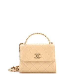 Chanel Logo And Pearl Top Handle Clutch #240073C49B
